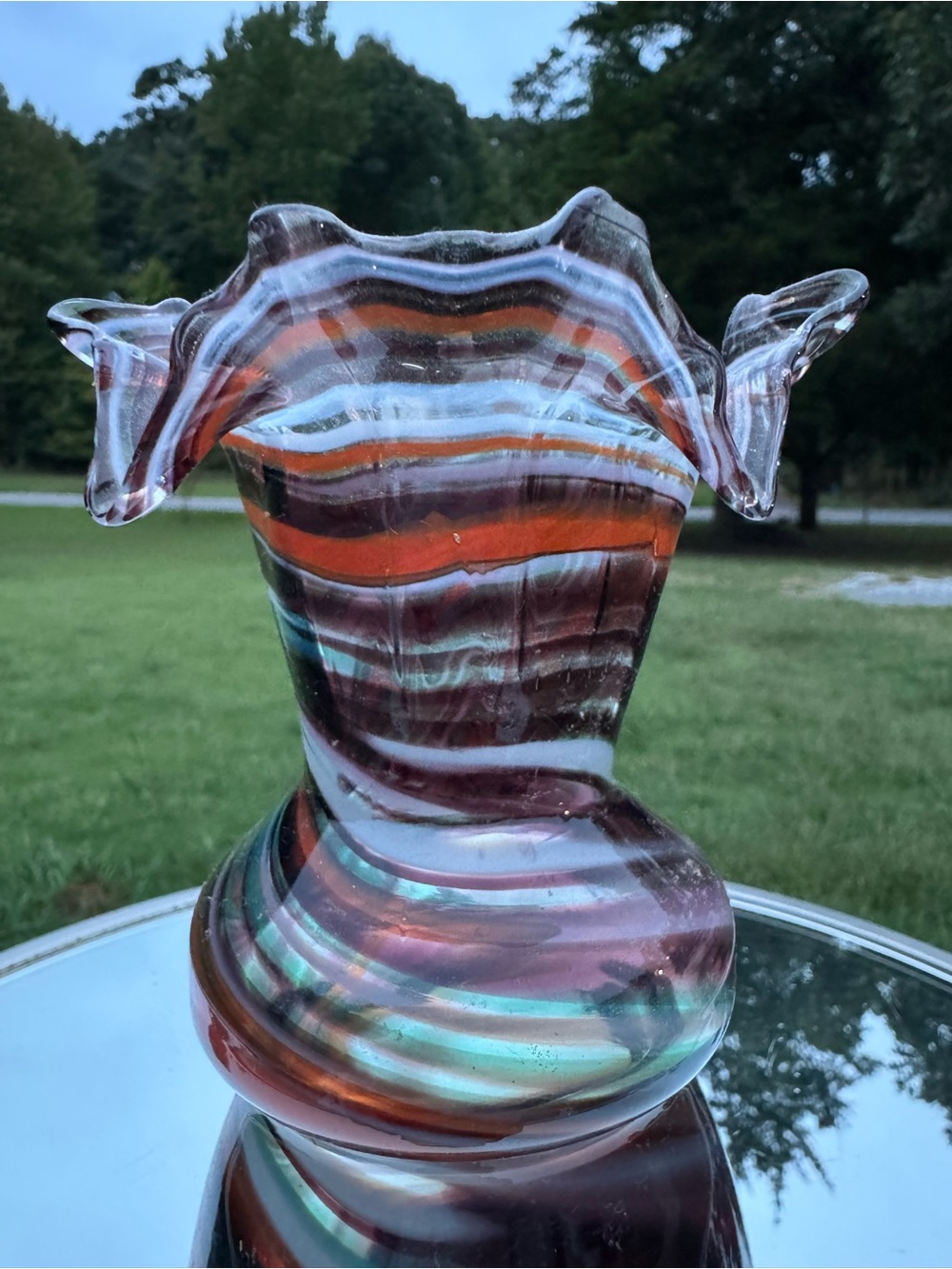 Handblown Striped Art Glass Vase - Multicolor